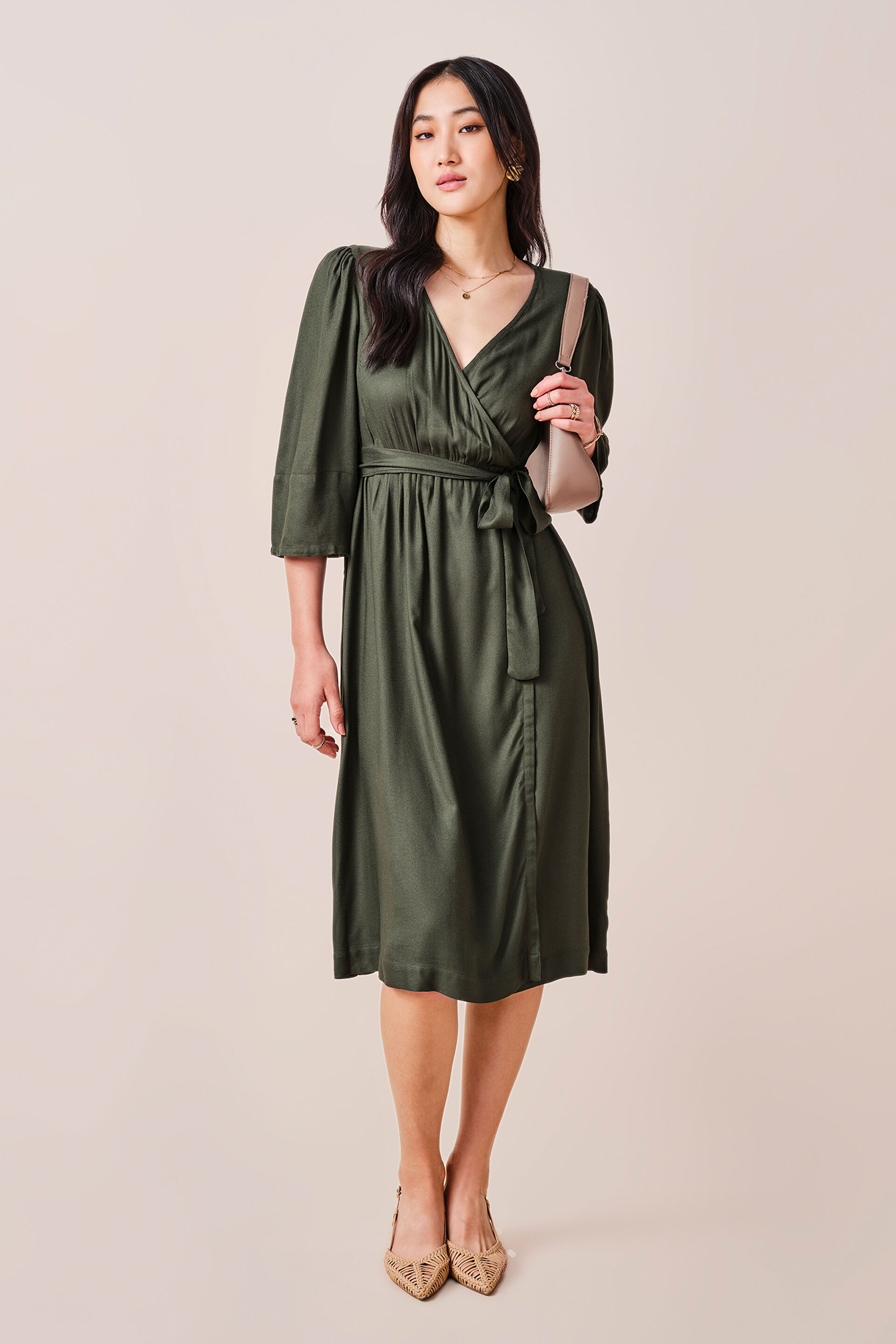 Olivia Viscose Dress, Olive, image 2